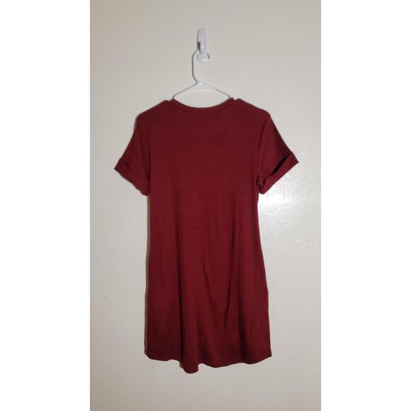 YEXIPO NWT Short Sleeve T Shirt Dress Wine Red Loose Fit Dress w/Pockets sz S - Picture 3 of 8